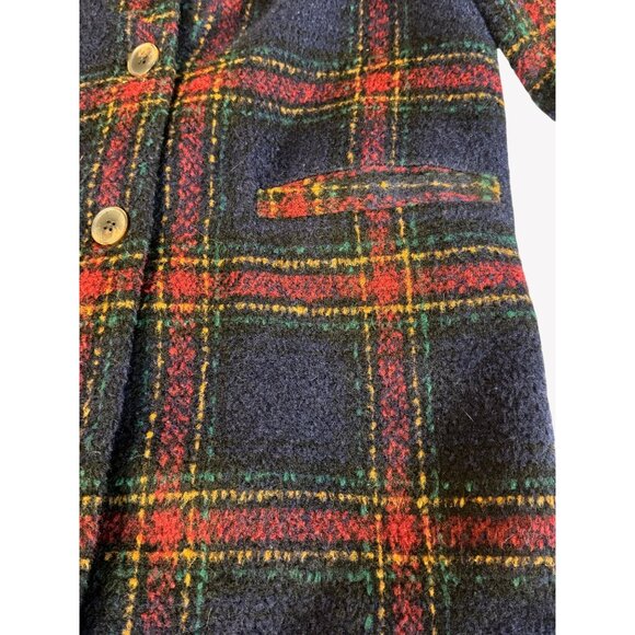 Old Navy Womens Size SMALL Navy Red Plaid Coat Wool Blend Long Duster - Picture 2 of 10
